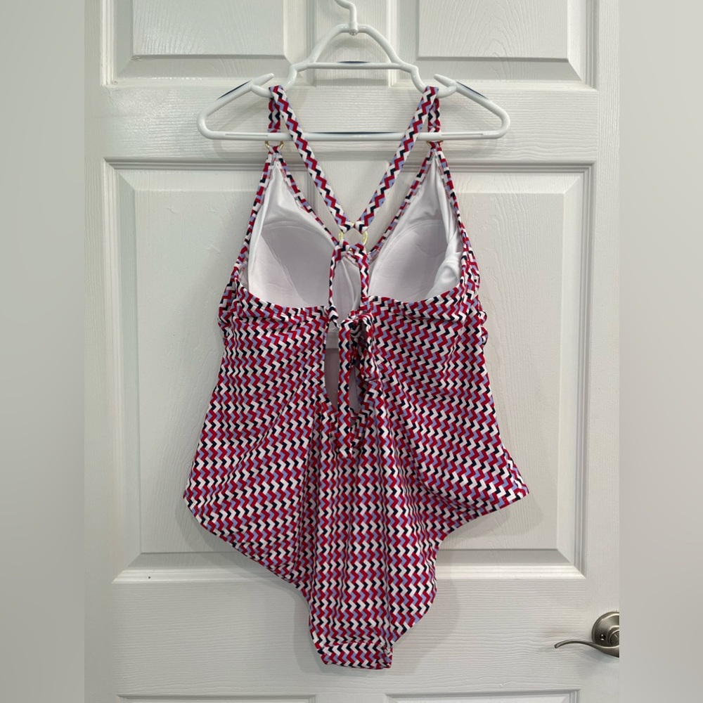NWT Kona Sol Red White Blue Chevron Women's PLUS One-Piece Swimsuit Bathing Suit - Picture 5 of 11